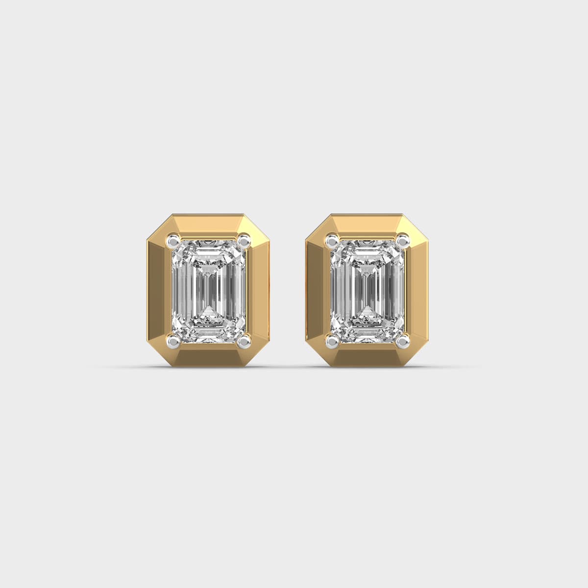Bevelled Frame Emerald Cut Diamond Studs
