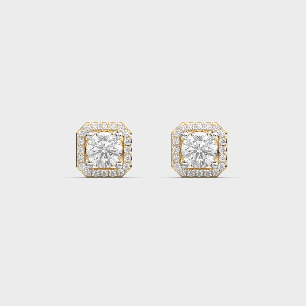 Round Solitaire Octagon Frame Diamond Studs