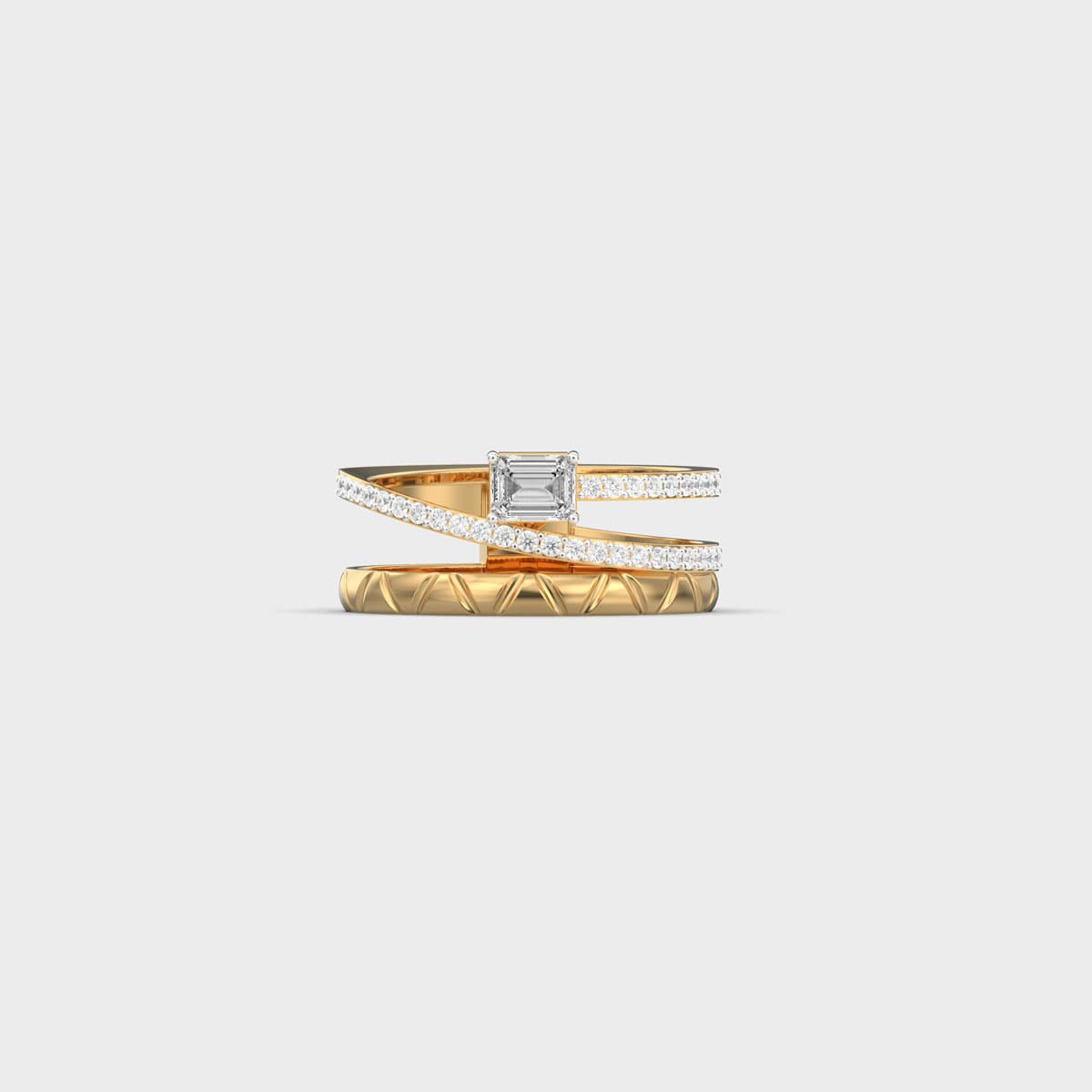 Emerald Cut Spiral Band Diamond Ring
