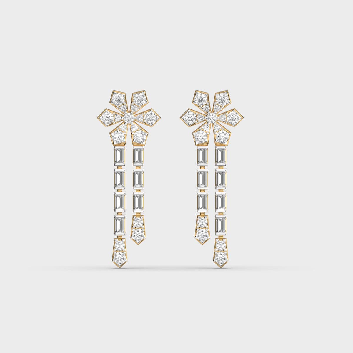 Floral Bloom Baguette Cascade Diamond Danglers