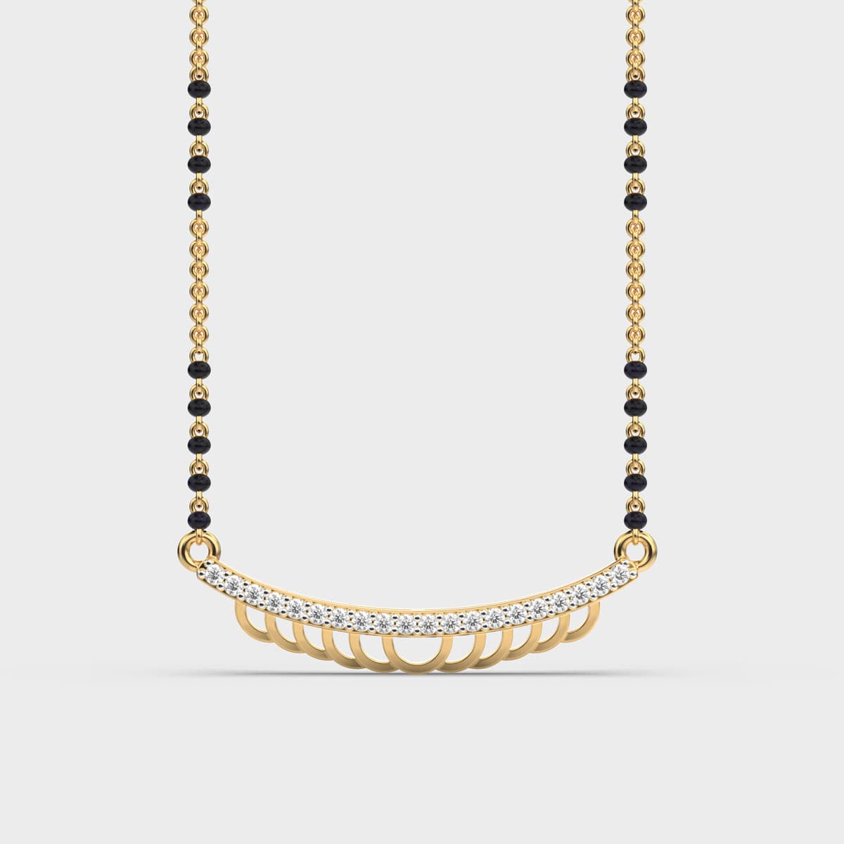 Curved Bar Scalloped Fringe Diamond Mangalsutra