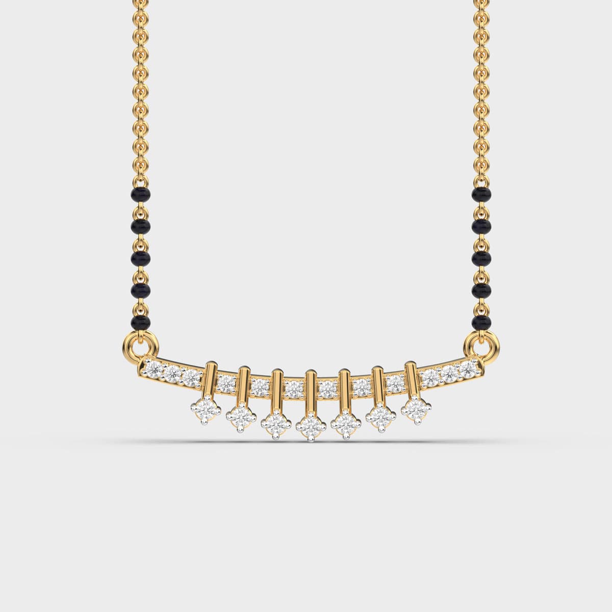 Curved Bar Fringe Drops Diamond Mangalsutra