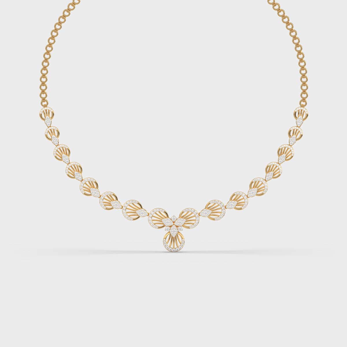 Fanned Shell Paisley Drop Diamond Necklace