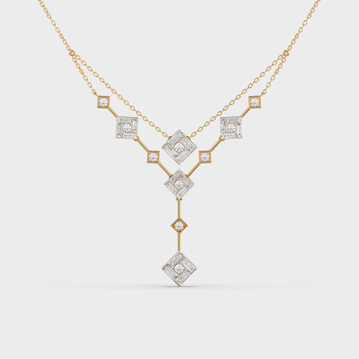 Layered Kite Baguette Cluster Diamond Necklace
