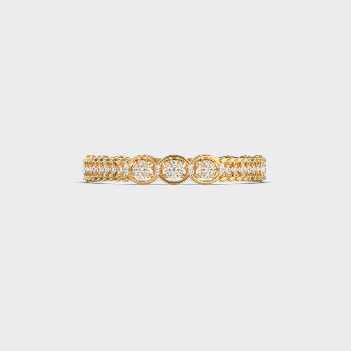 Triple Floral Medallion Cluster Diamond Bangle