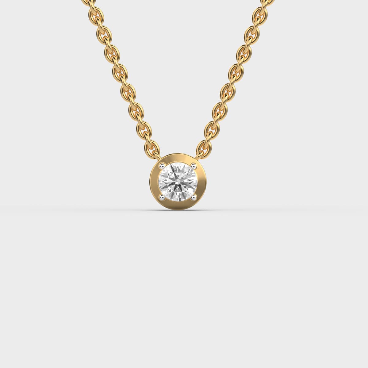 Polished Frame Round Solitaire Minimal Diamond Necklace