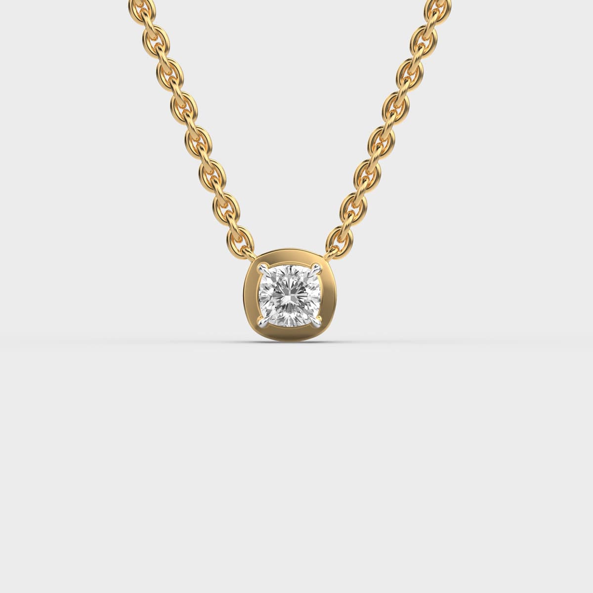 Cushion Cut Polished Frame Diamond Necklace