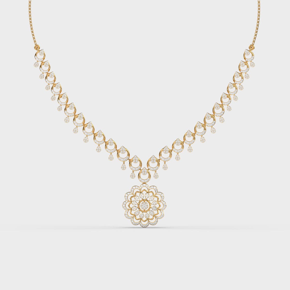 Paisley Loop Floral Drop Diamond Necklace