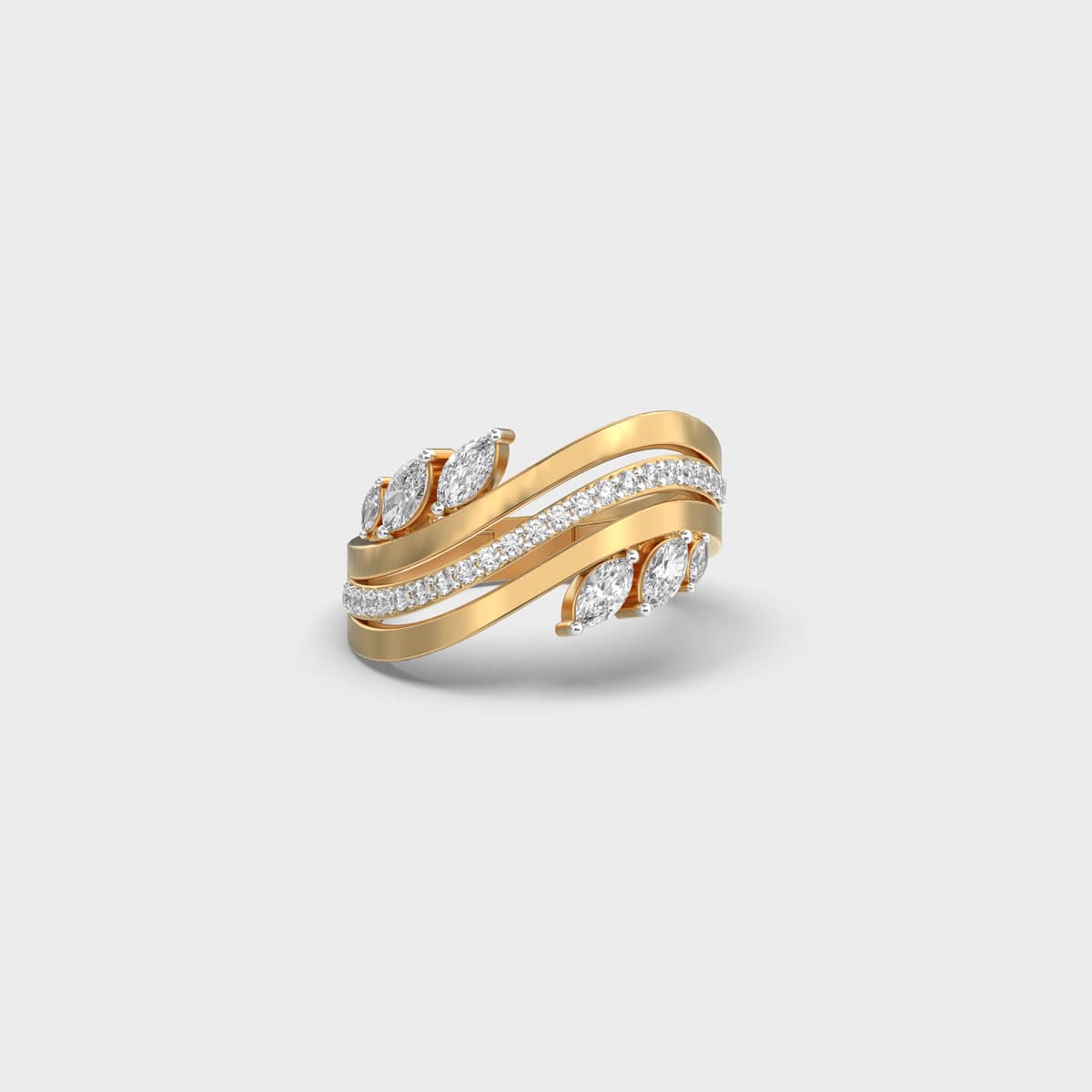 Marquise Leaf Wave Band Diamond Ring