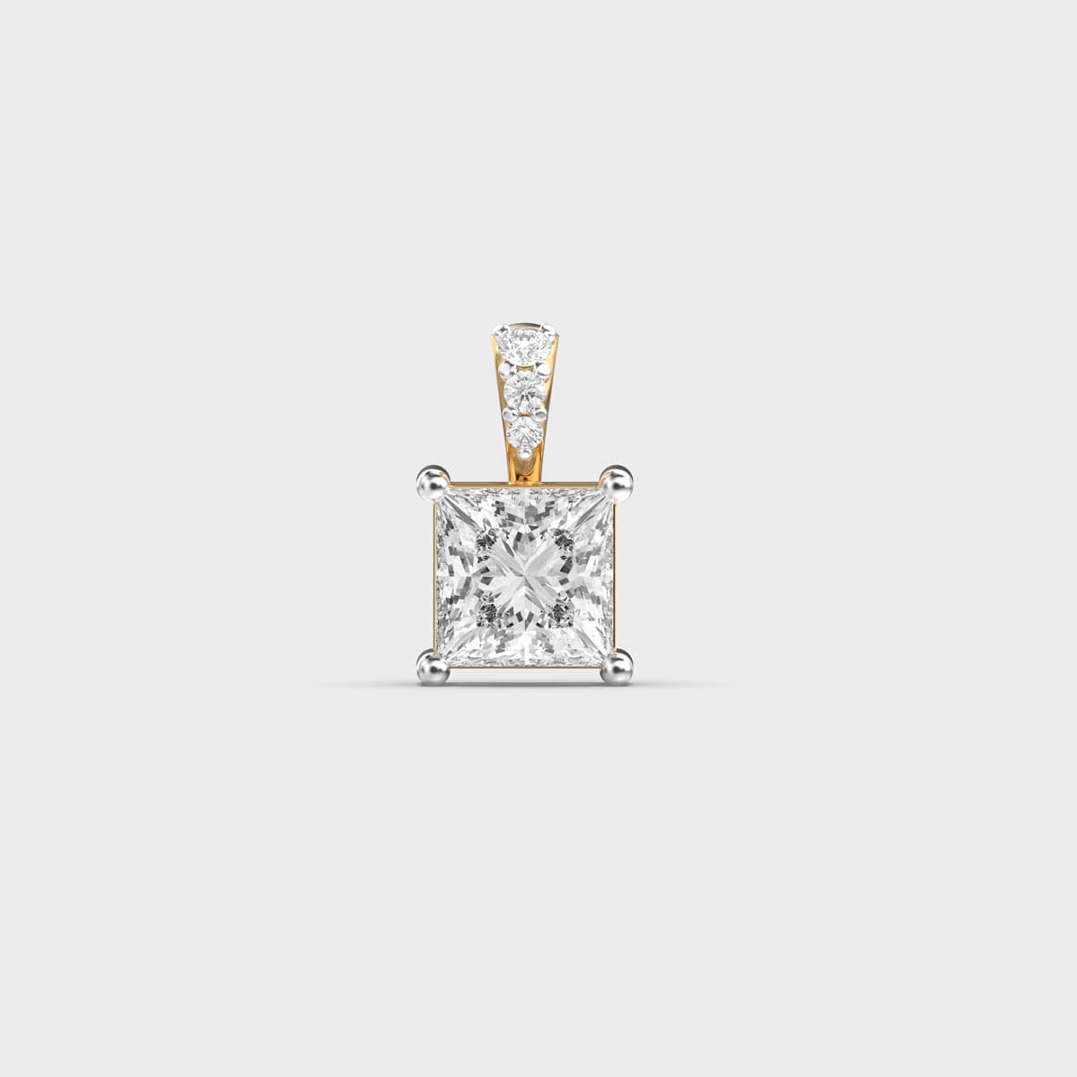 Princess Solitaire Accent Bail Diamond Pendant (Without Chain)
