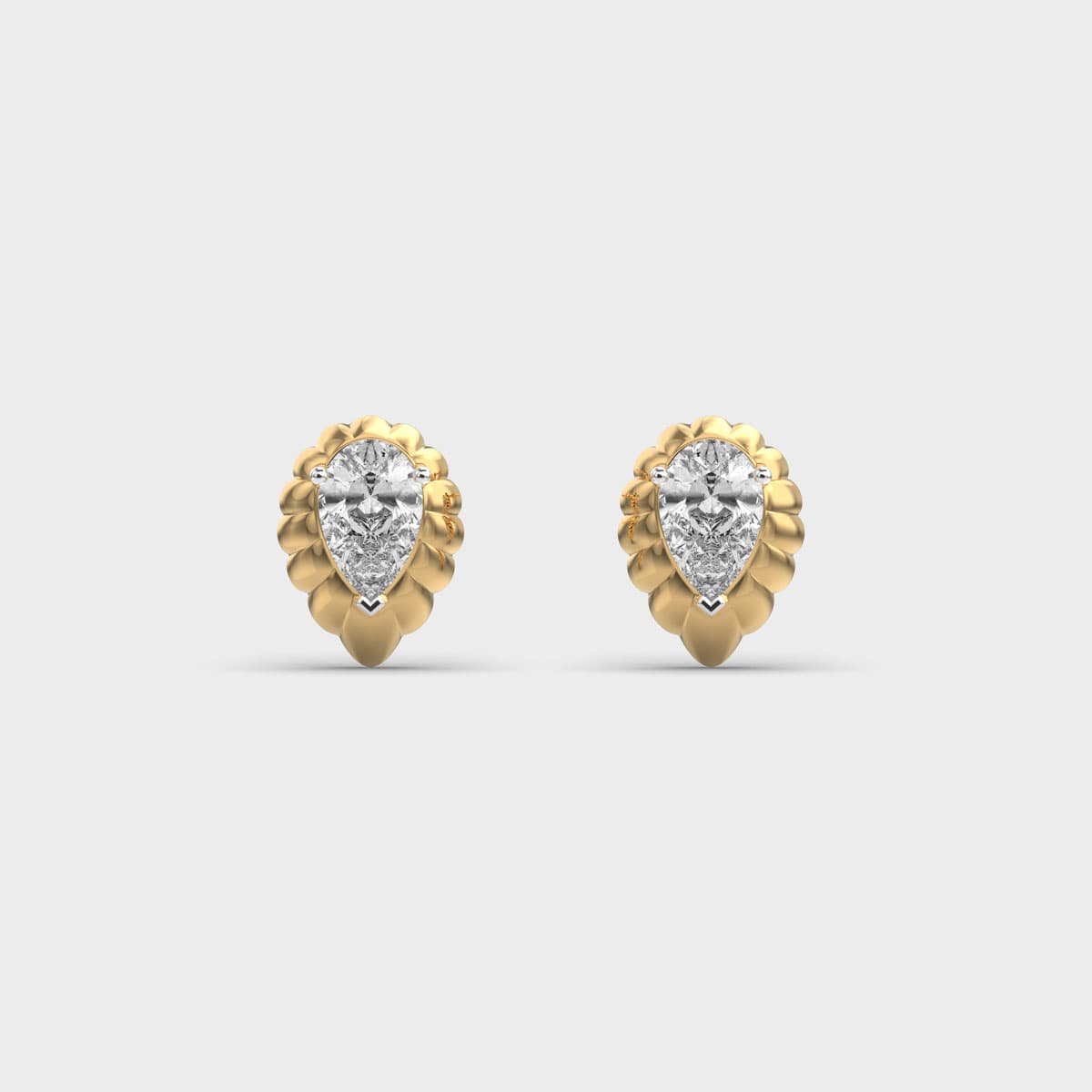 Scalloped Frame Pear Solitaire Diamond Studs