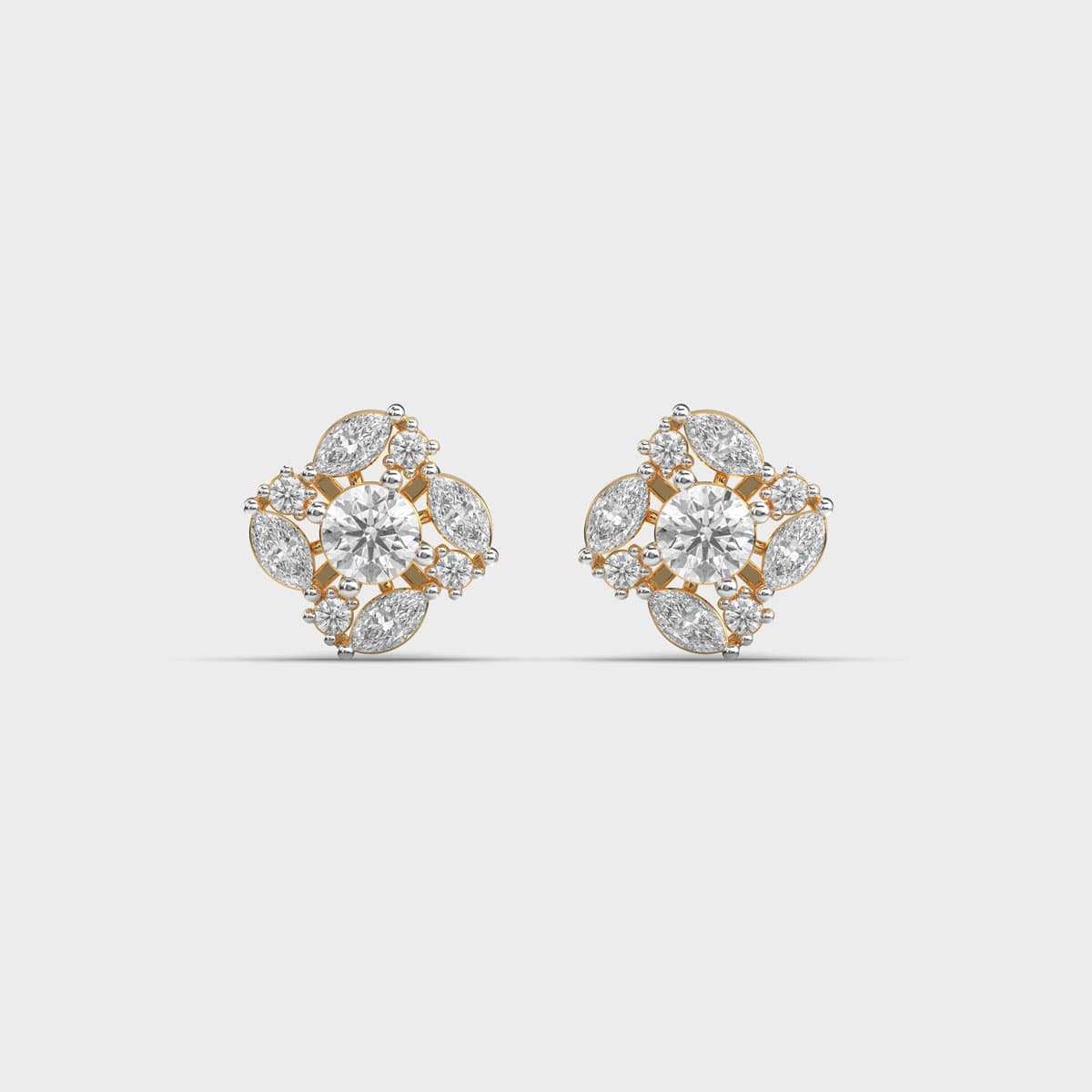 Marquise Pinwheel Round Cluster Diamond Studs