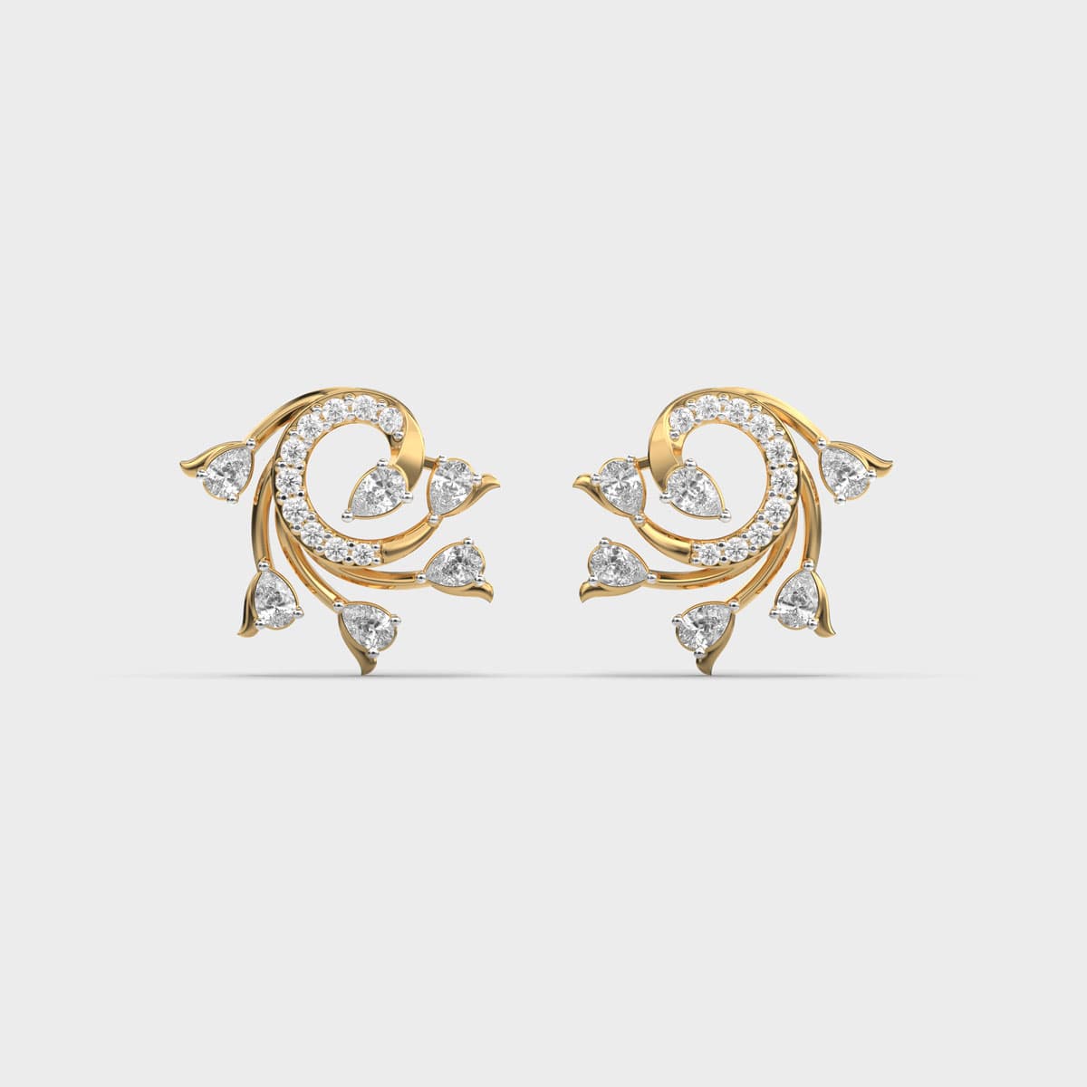 Spiral Bloom Pear Fan Diamond Studs