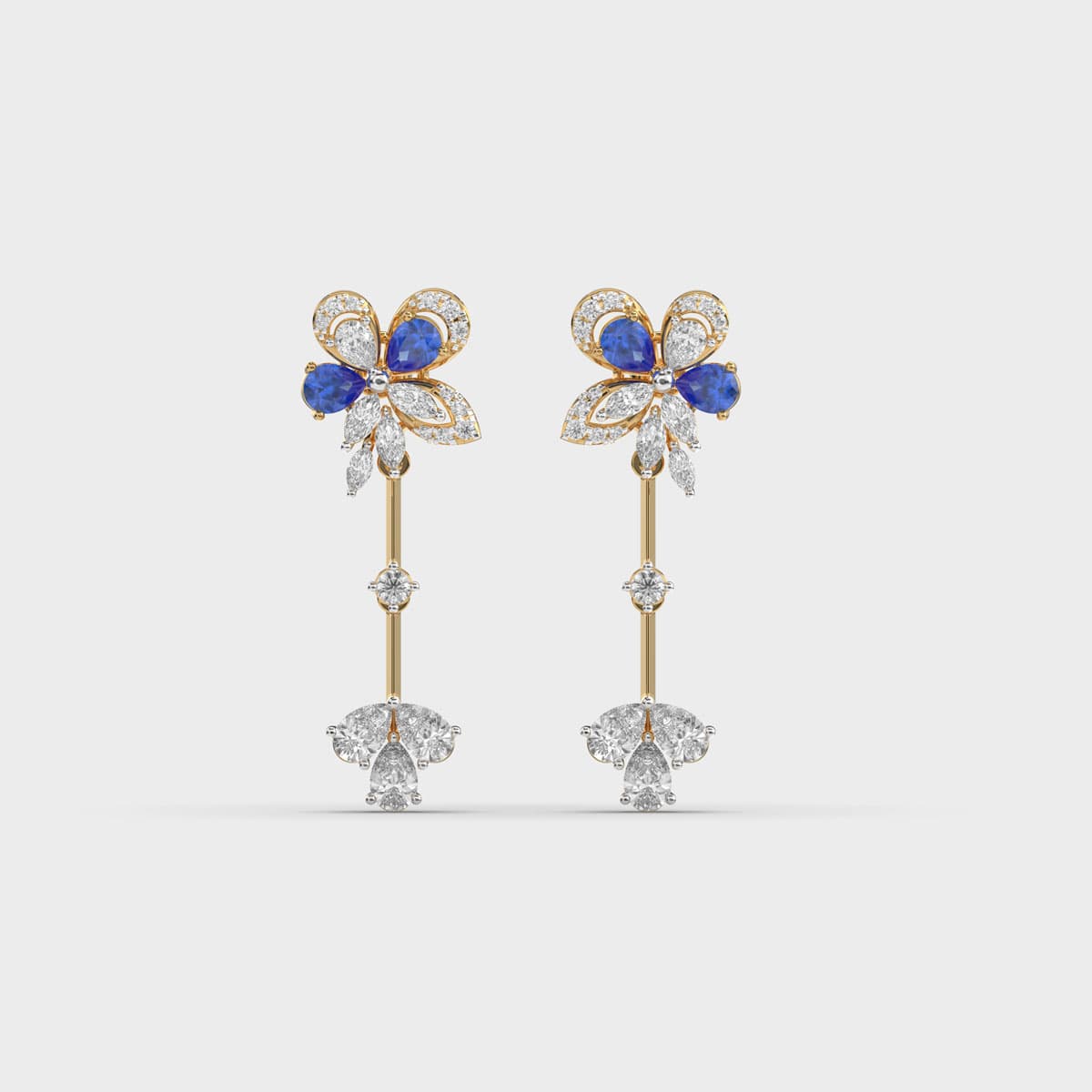 Blue Bloom Suspended Bar Diamond Danglers