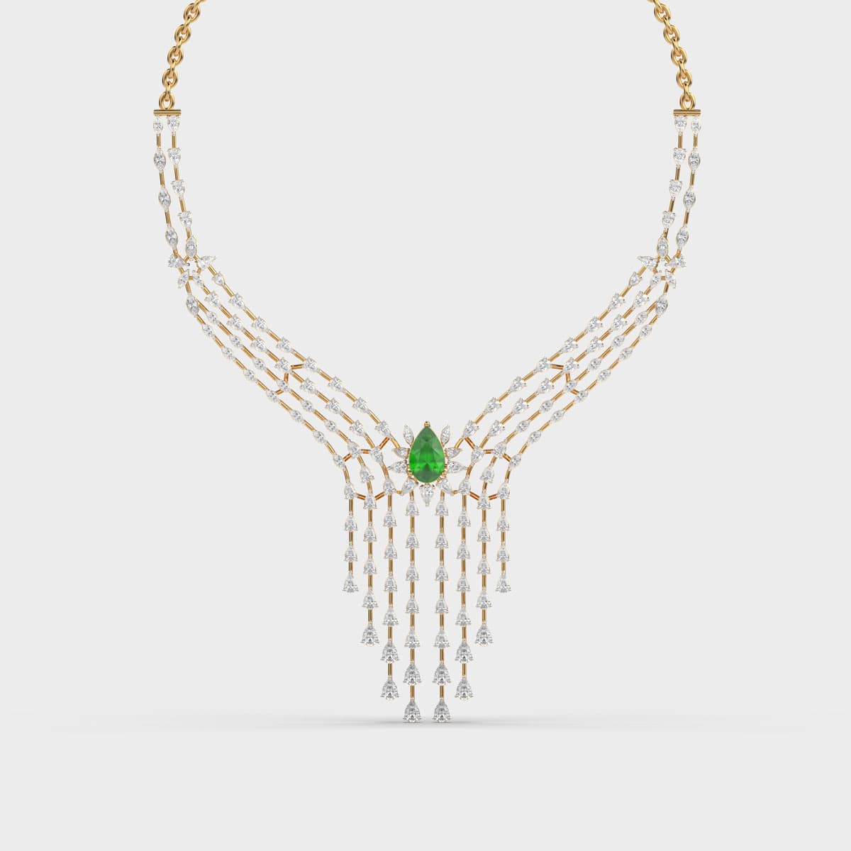 Green Pear Waterfall Fringe Diamond Necklace