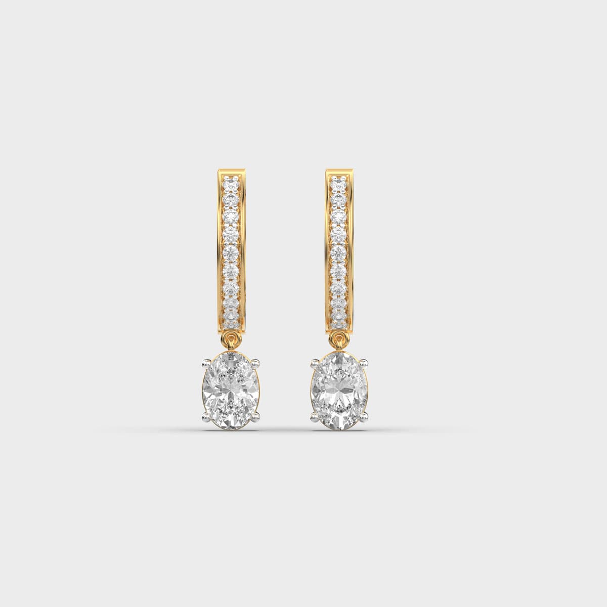 Suspended Oval Pave Bar Diamond Hoops