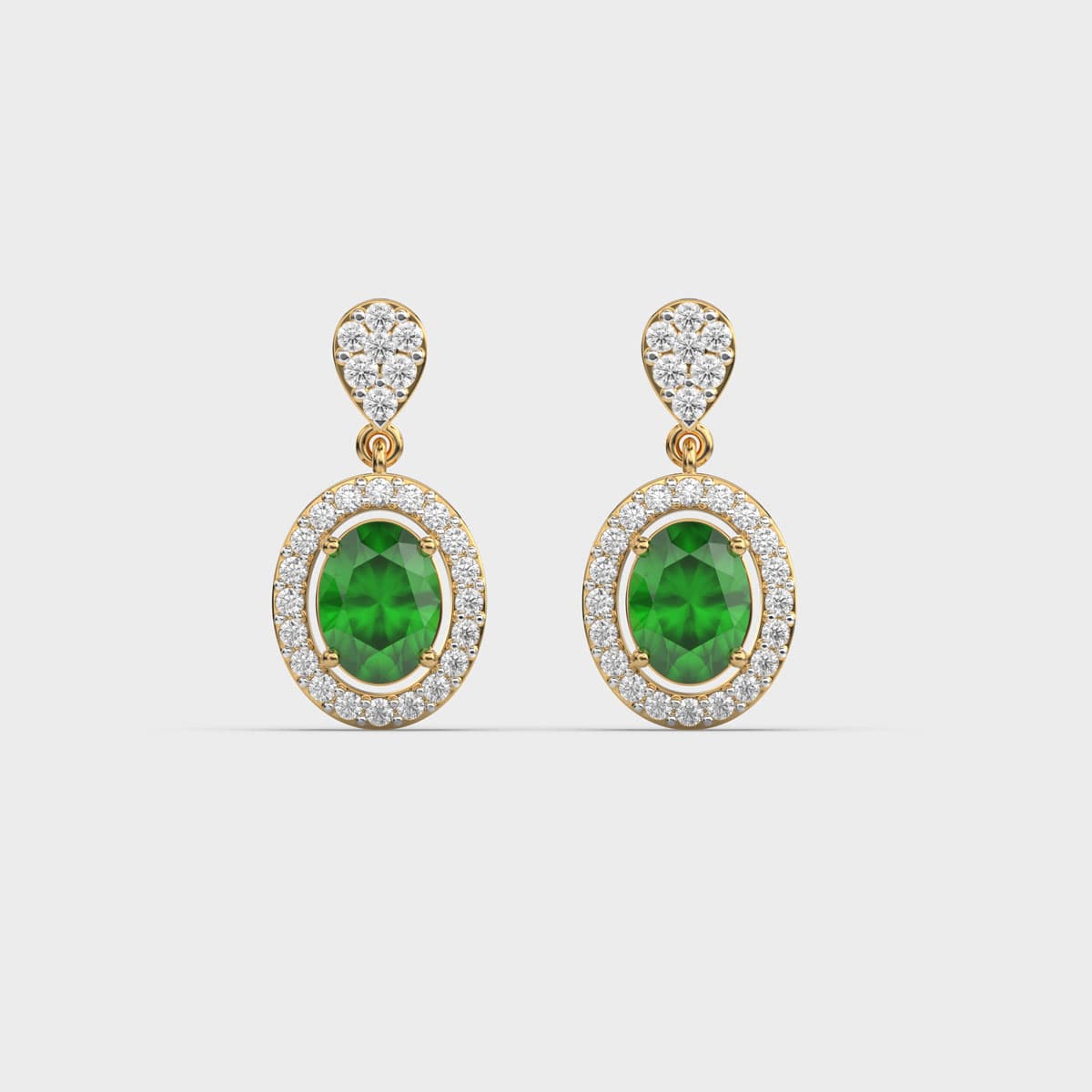 Green Oval Halo Teardrop Diamond Drops