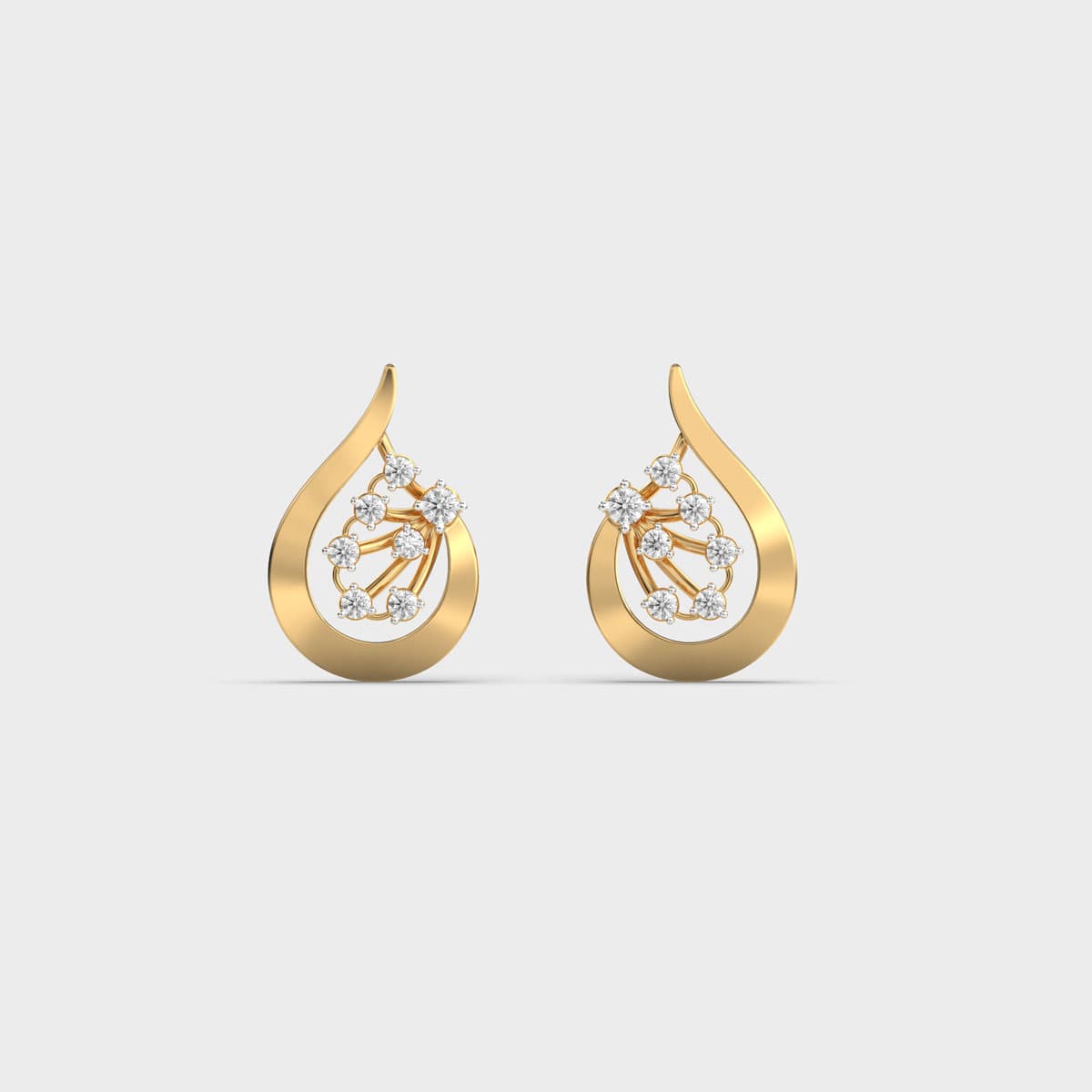 Teardrop Curl Round Spray Diamond Studs