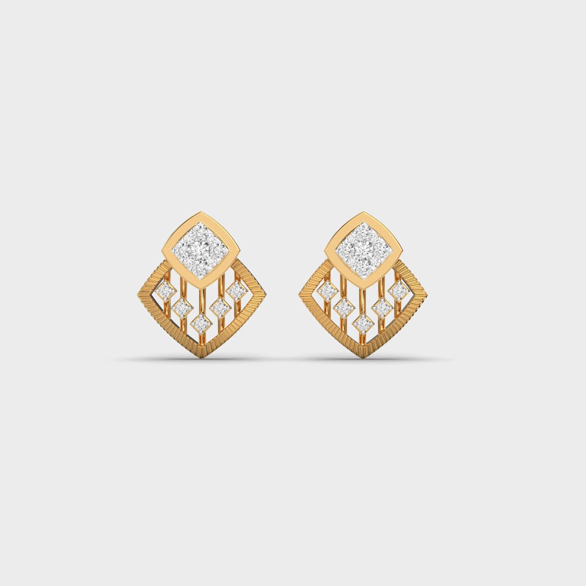 Layered Rhombus Cluster Fan Diamond Studs