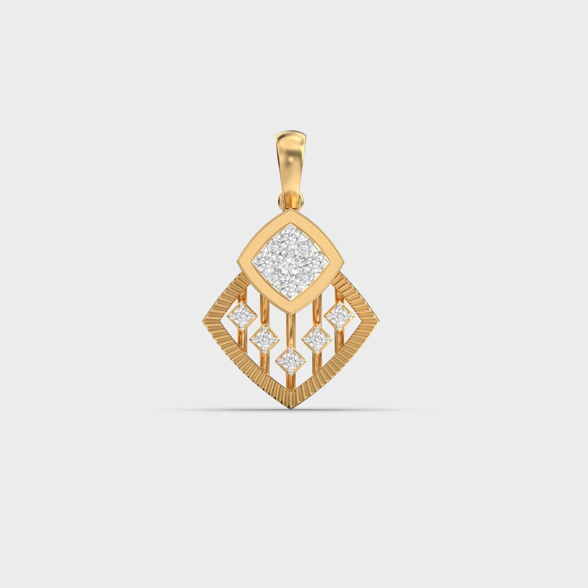 Layered Rhombus Cluster Fan Diamond Pendant (Without Chain)