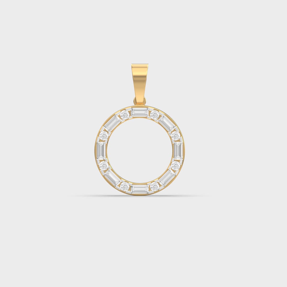 Baguette Round Open Circle Diamond Pendant (Without Chain)