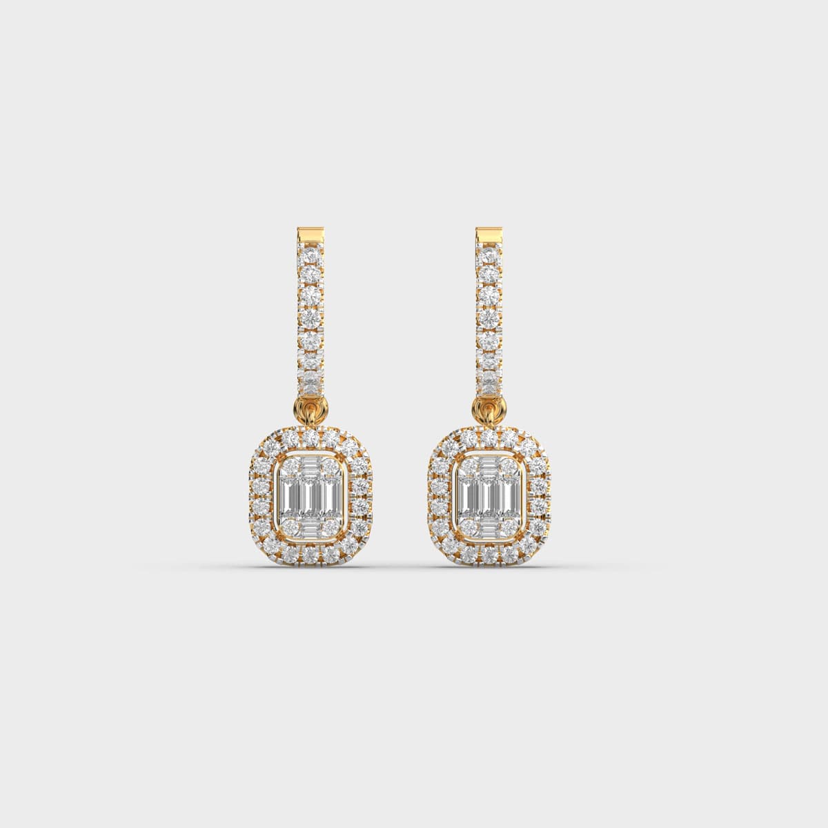 Framed Baguette Halo Drop Diamond Huggies