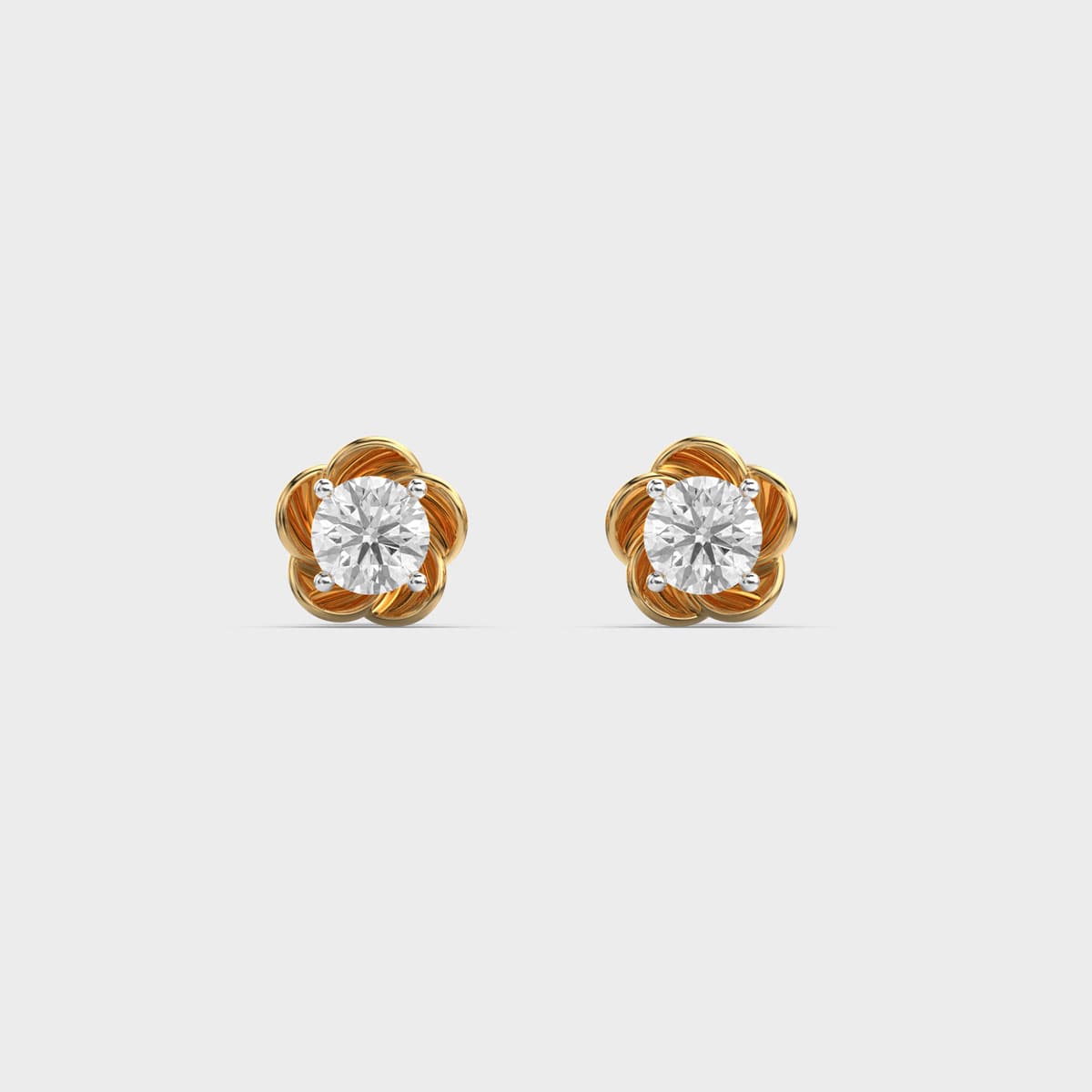 Rose Swirl Round Solitaire Diamond Studs
