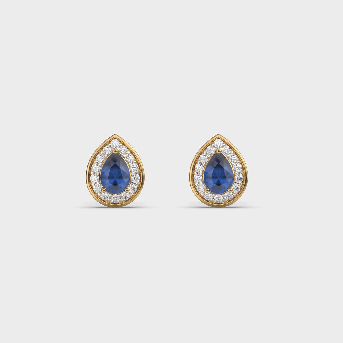 Blue Pear Teardrop Halo Diamond Studs