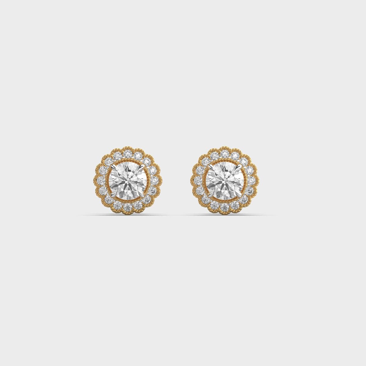 Scalloped Milgrain Round Halo Diamond Studs