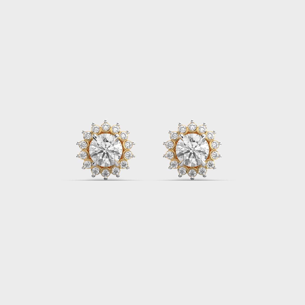 Sunburst Halo Round Solitaire Diamond Studs