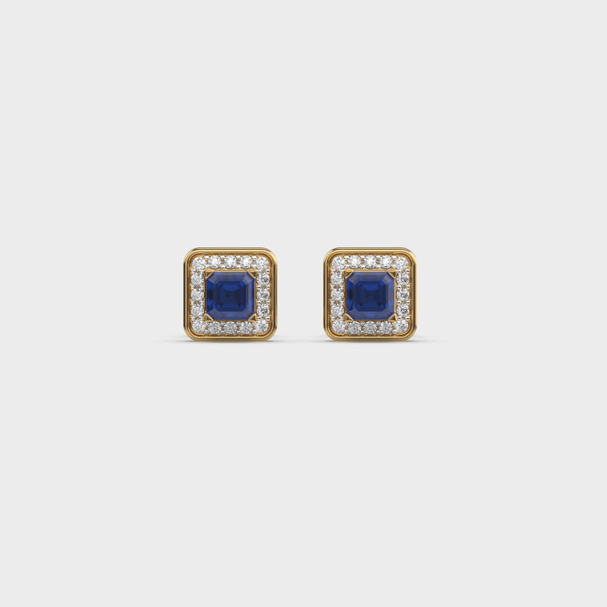 Bezel Blue Asscher Halo Diamond Studs