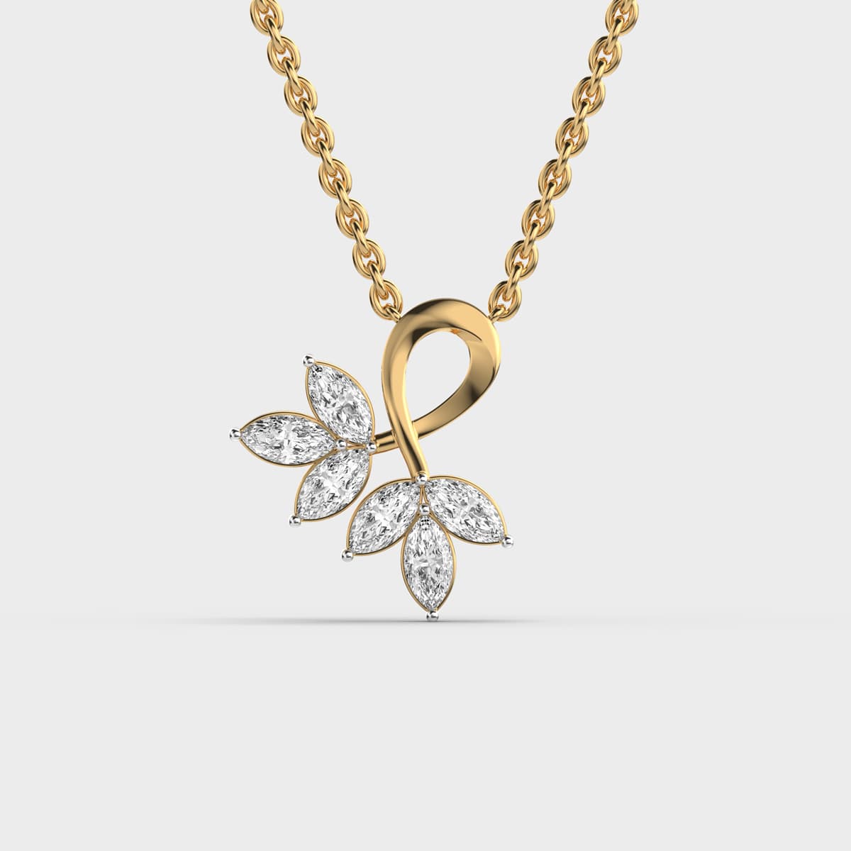 Two Tulips Together Diamond Pendant (With Chain) 