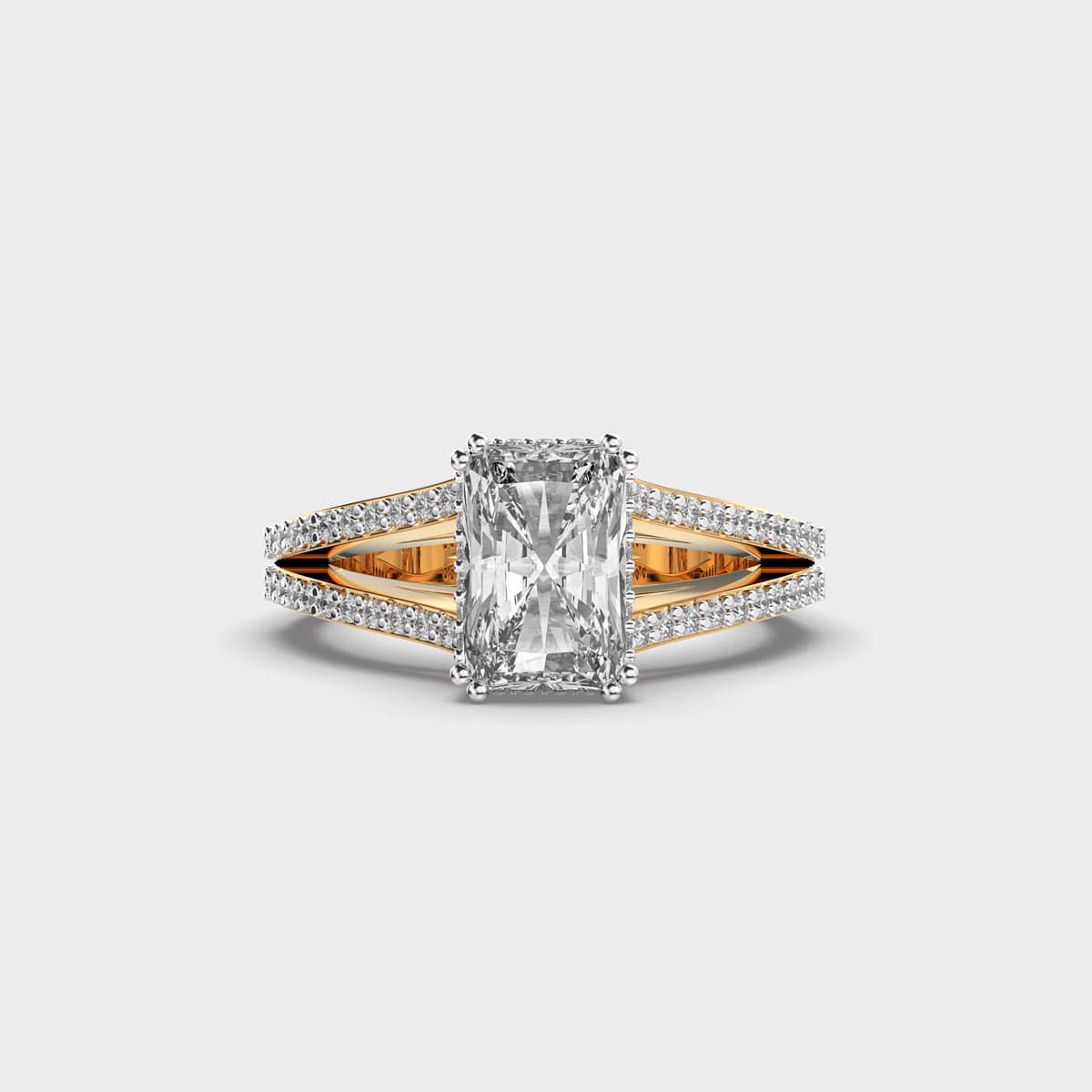 Radiant Cut Diamond In Duo Branching Band