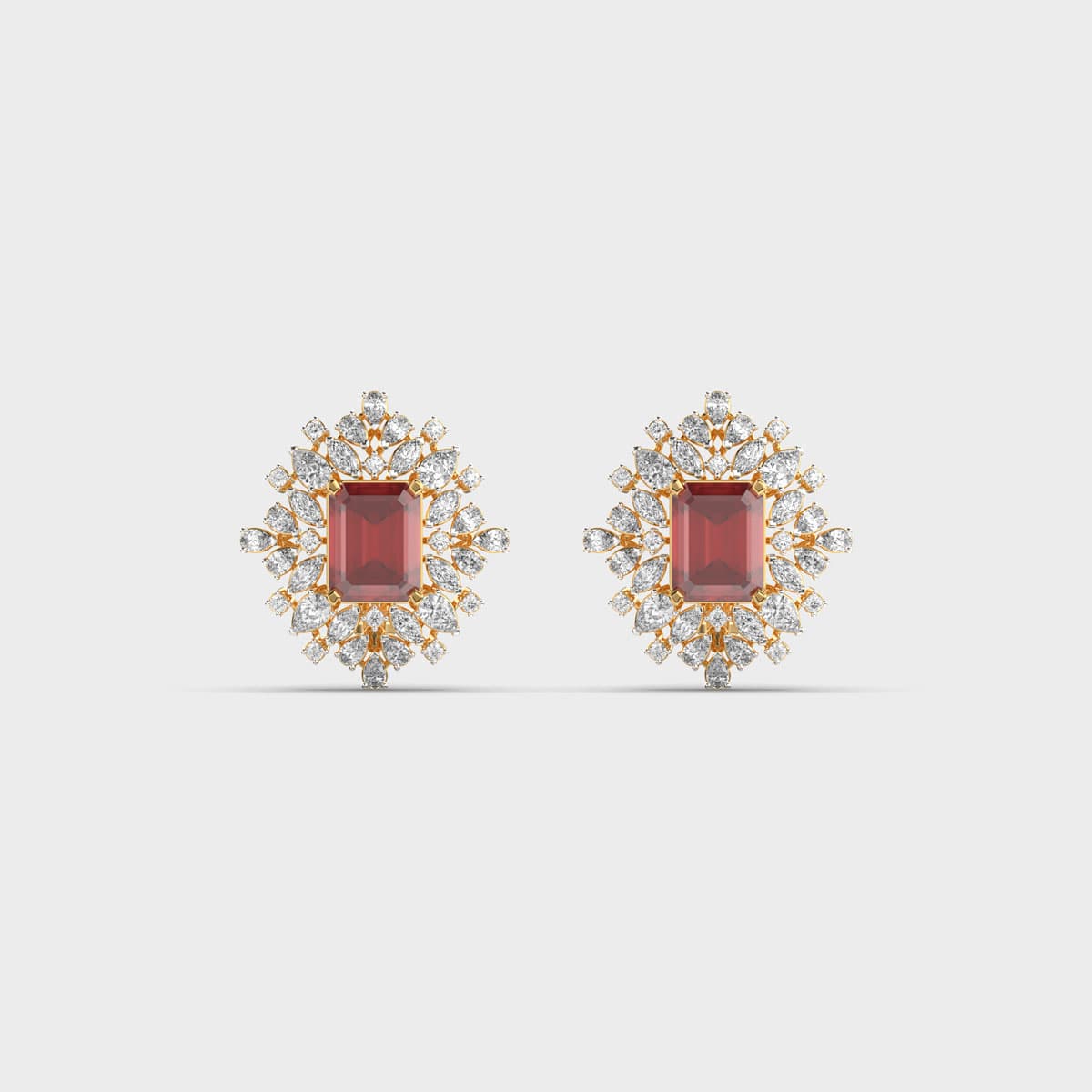 Bejwelled Red Stone Diamond Ear Studs