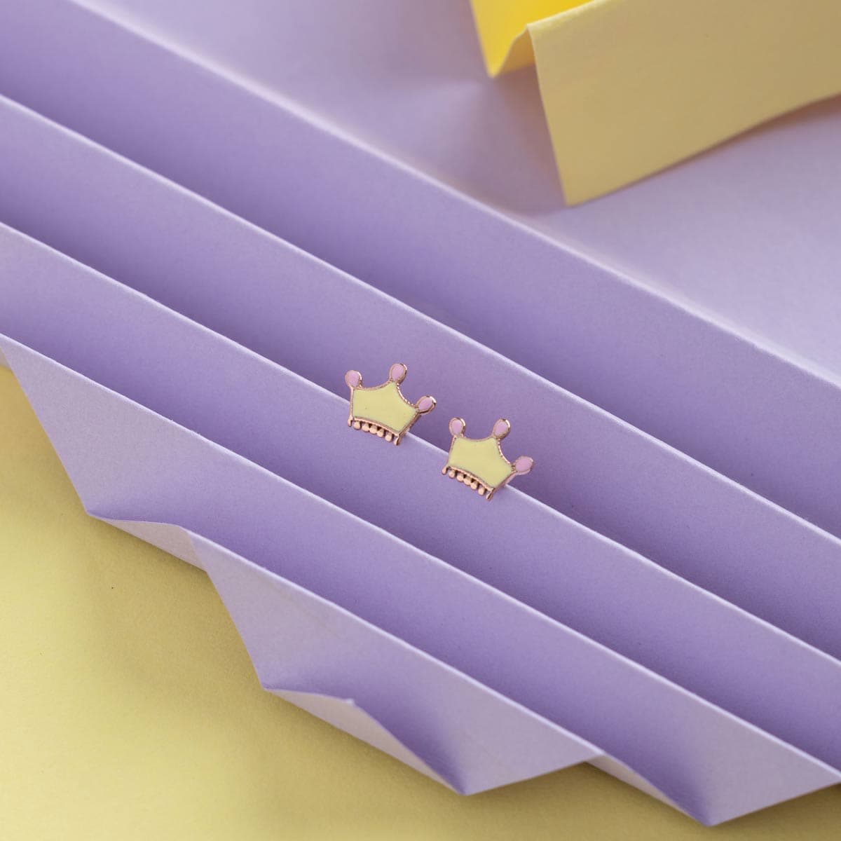 Little Tiara Yellow Ear Studs For Kids