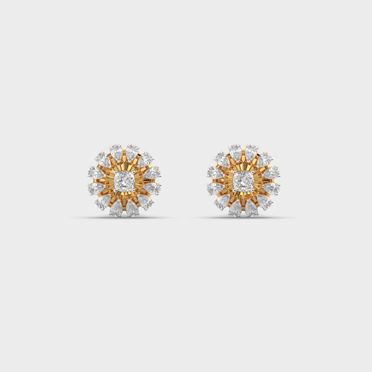 Sunburst Medallion Pear Diamond Studs