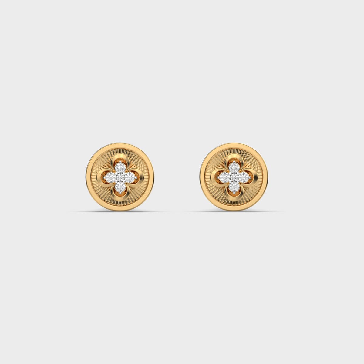 Fluted Clover Medallion Diamond Studs
