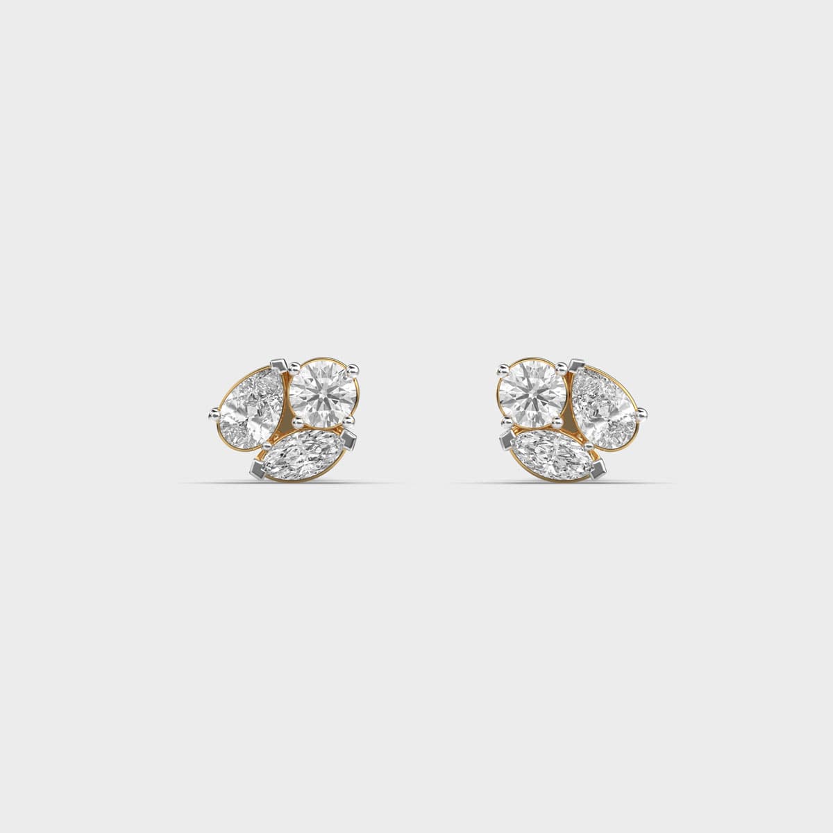 Mixed Cut Trio Cluster Diamond Studs