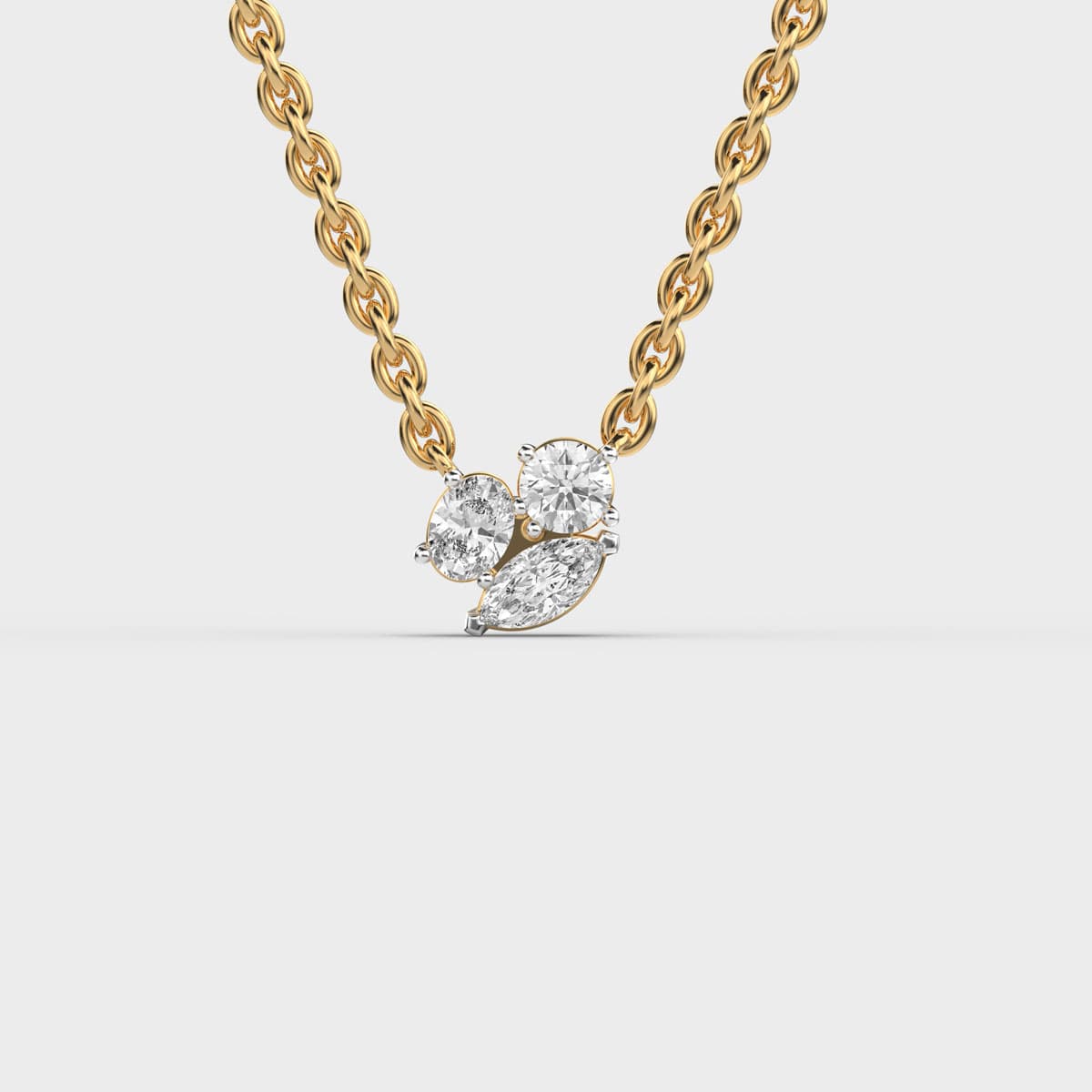 Asymmetric Trio Cluster Diamond Necklace
