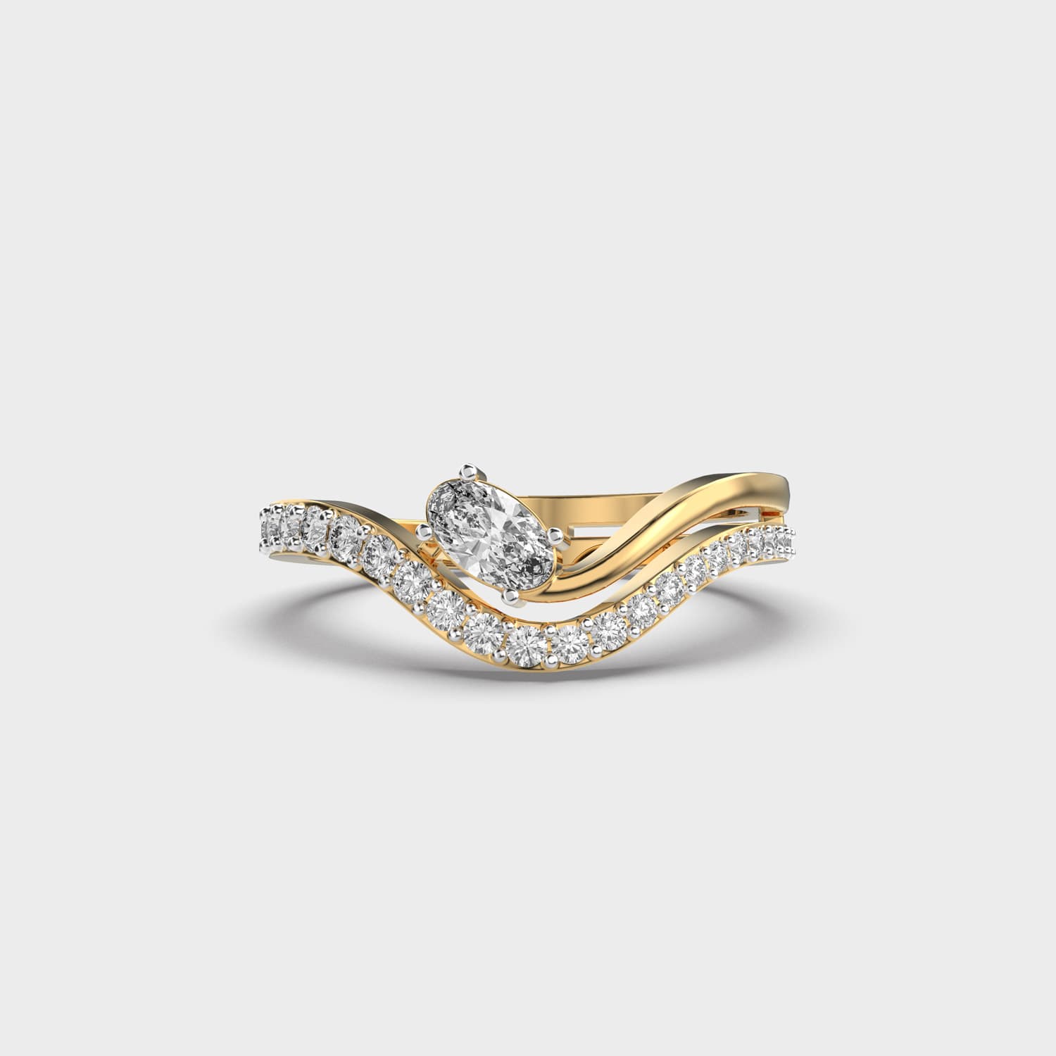 Crossover Wave Oval Diamond Ring