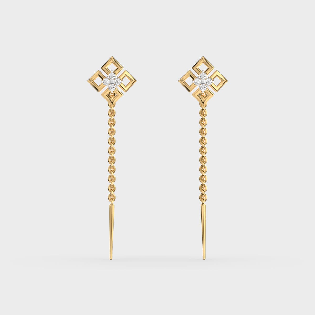 Geometric Fretwork Sui Dhaga Diamond Earrings