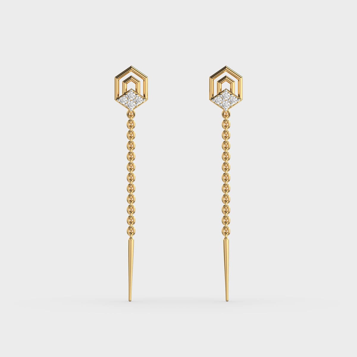Concentric Hexagon Sui Dhaga Diamond Earrings