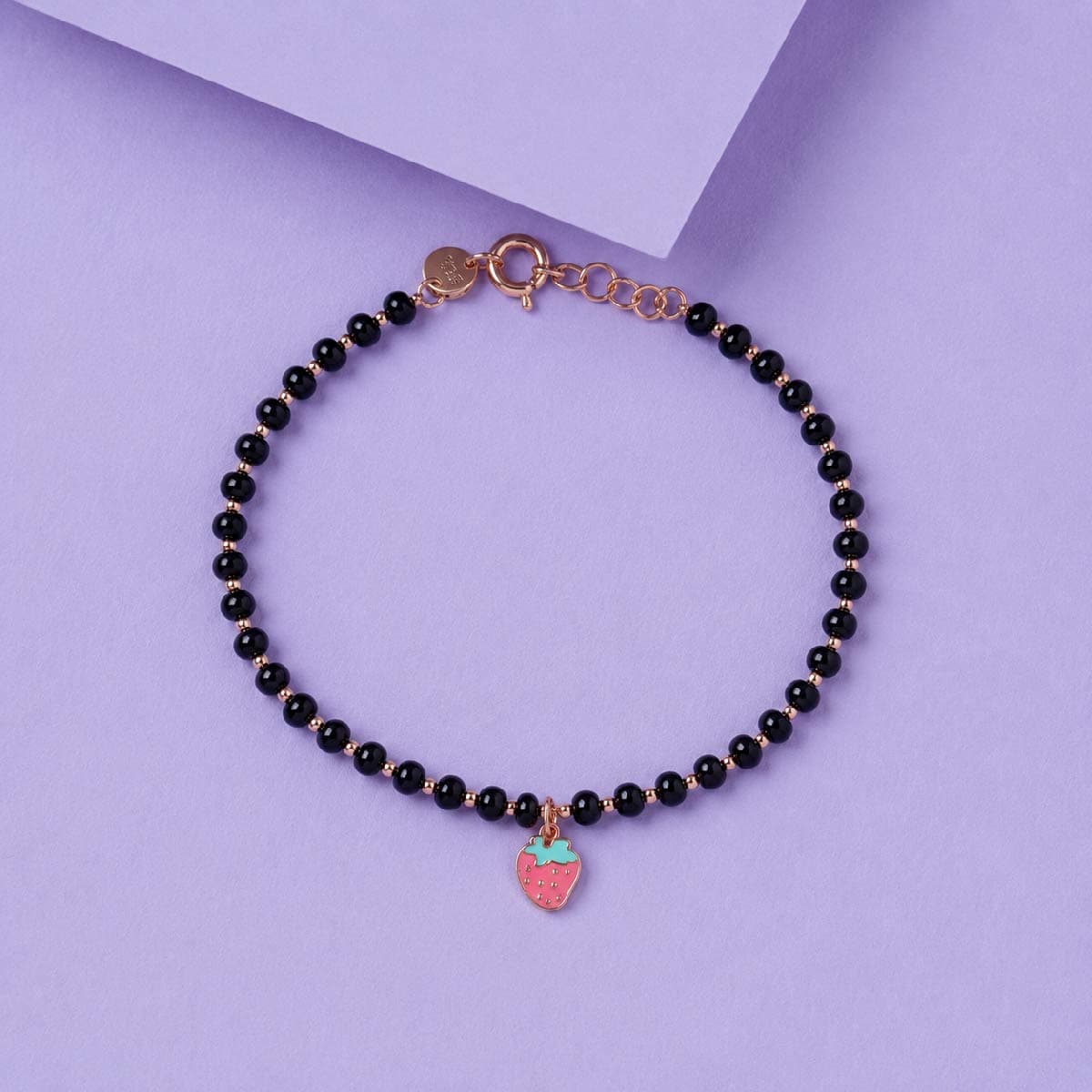 Strawberry Black Beaded Bracelet For Kids