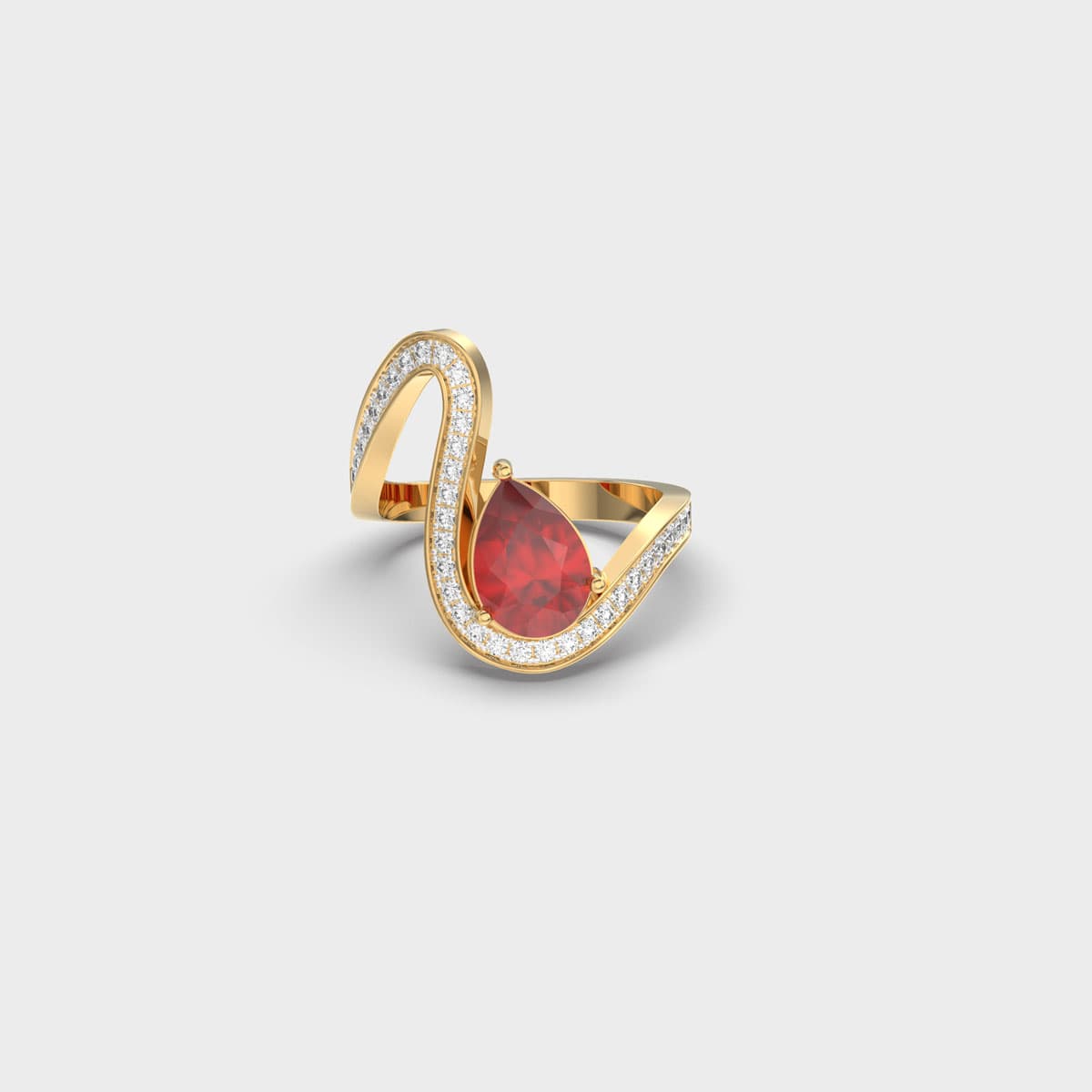 Rose Pear Curled Ribbon Diamond Ring