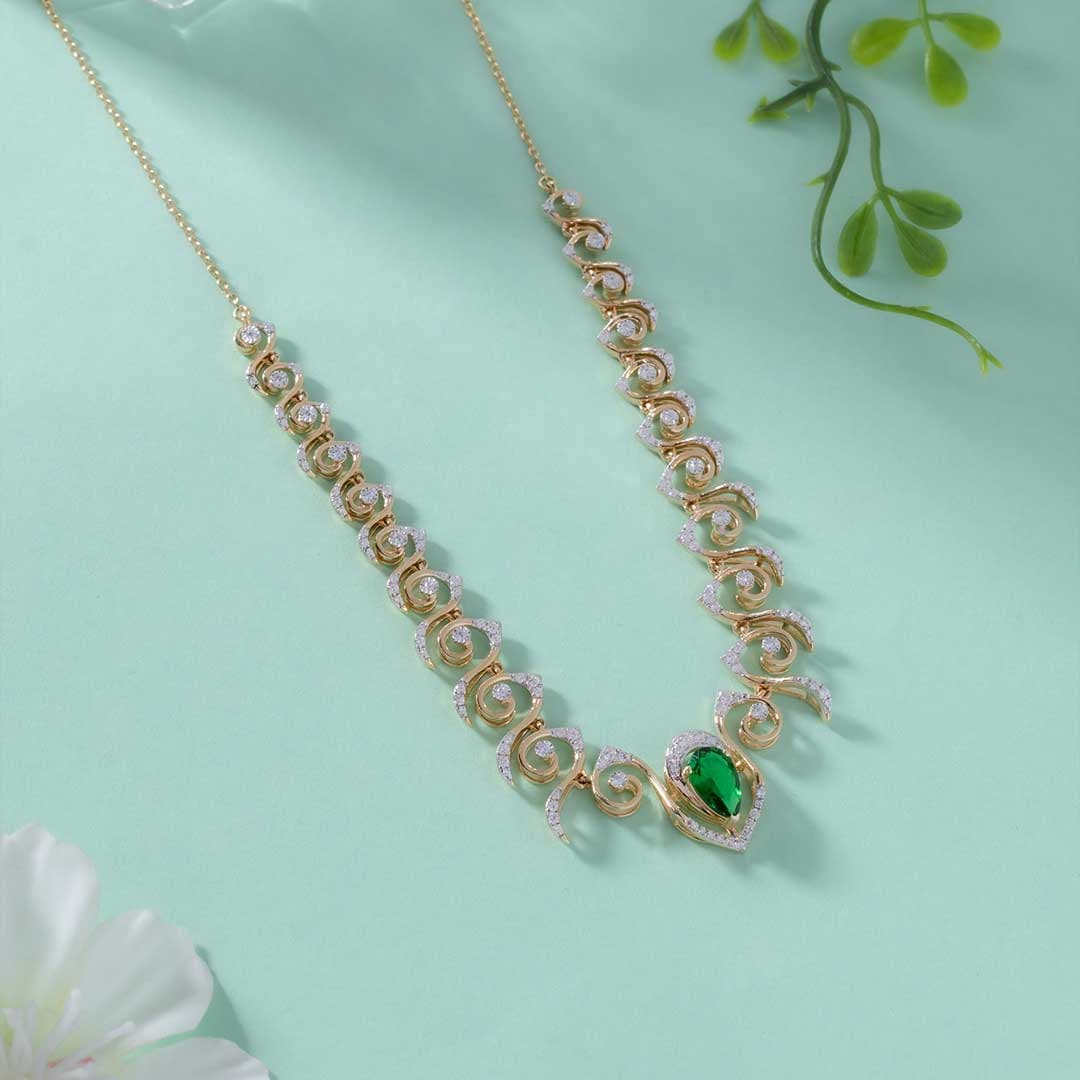 Royal Mehr Green Stone Diamond Necklace