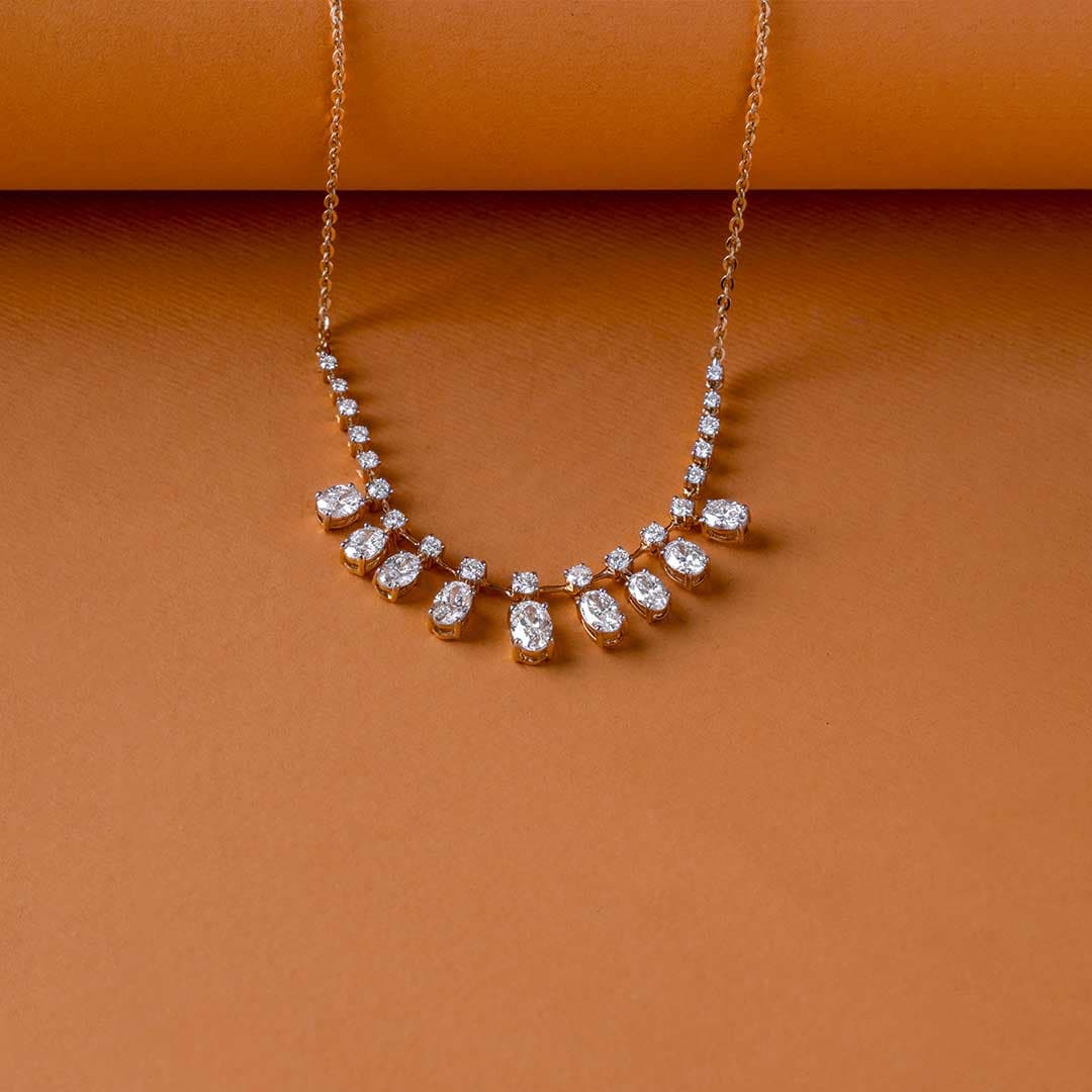 Dangling Oval Fringe Curve Diamond Necklace