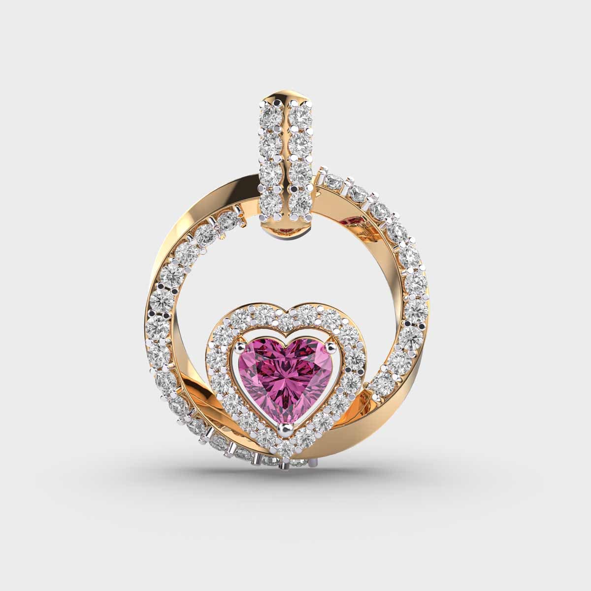 Red Stone In a Heart Halo Pendant With Chain