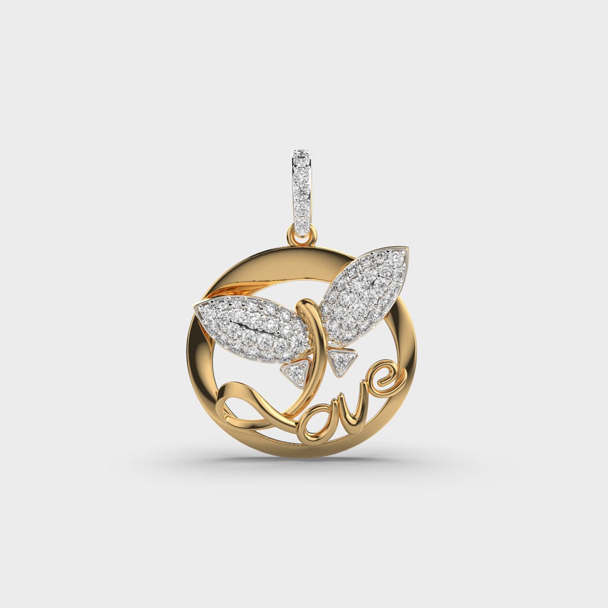 Butterfly Love In Circle Diamond Pendant With Chain