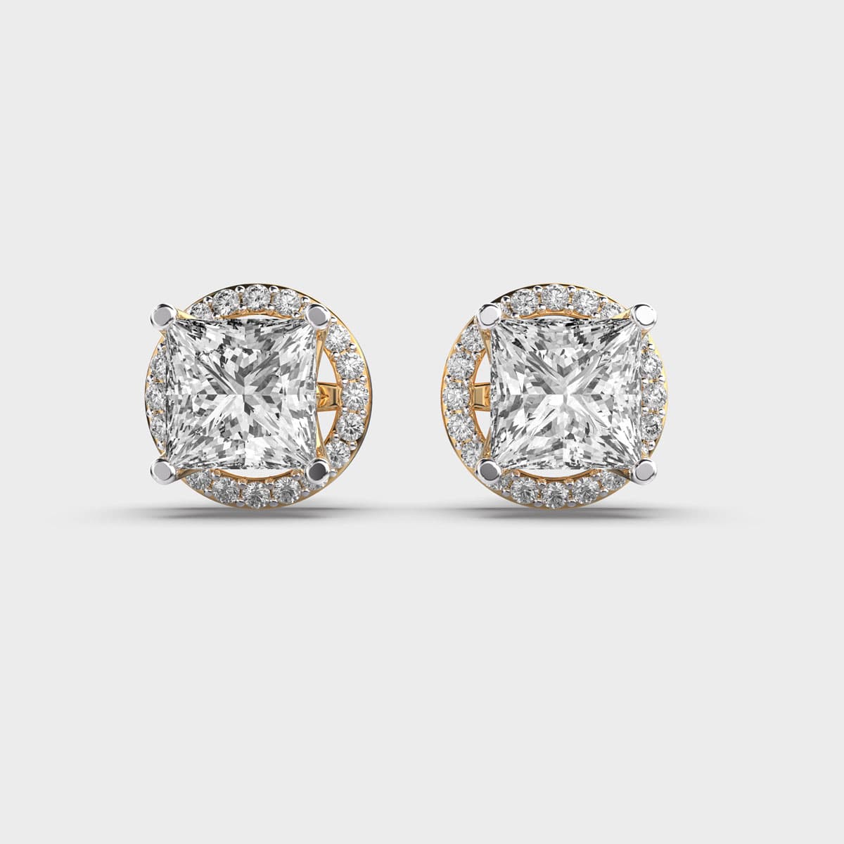 Circle Princess Cut Diamond Ear Studs