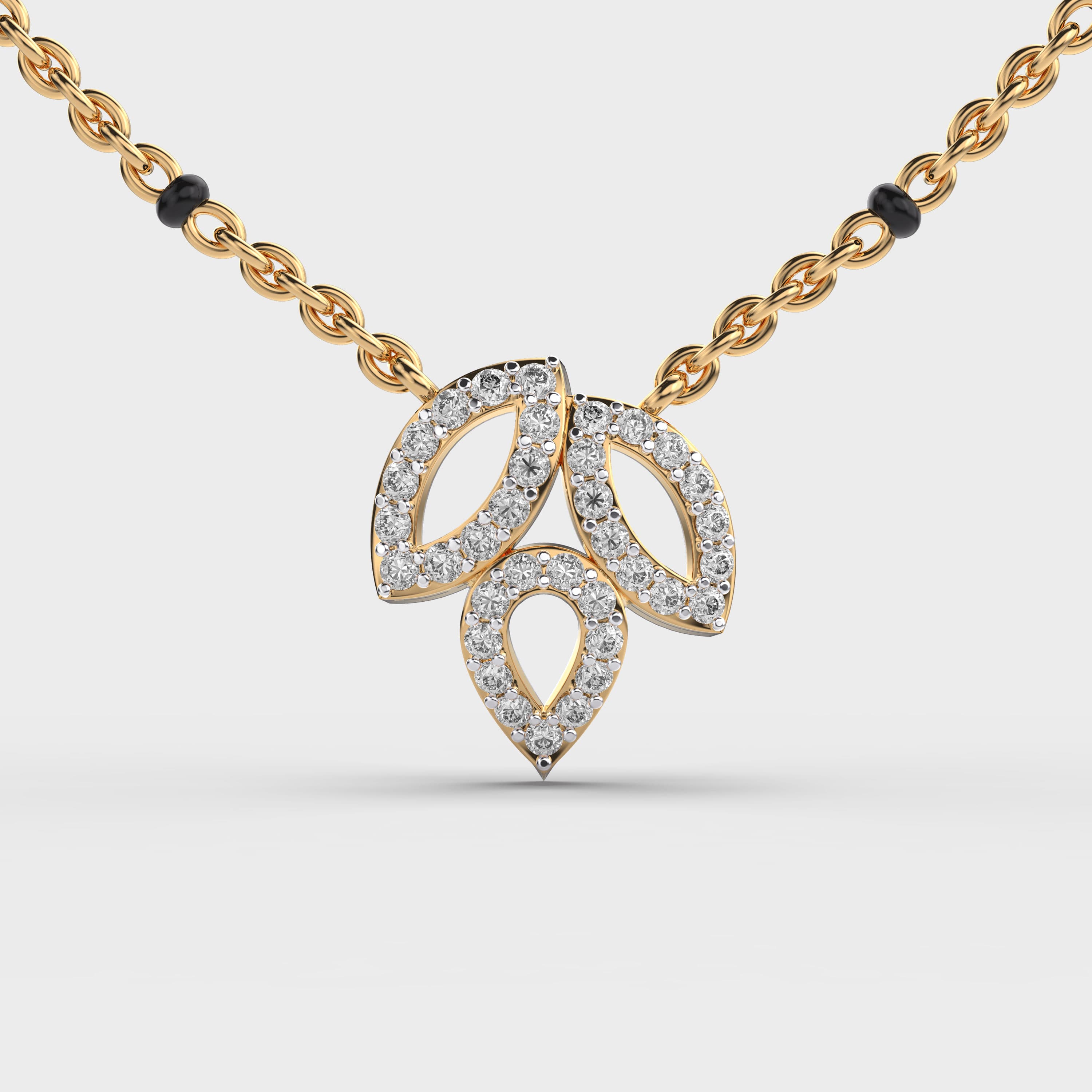 Trio Leaf Diamond Encrusted Pendant (With Chain)